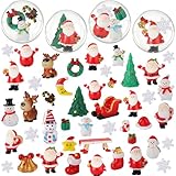 Skylety 40 Pieces Mini Resin Christmas Figurines for Snow Globe DIY Crafts Village Decorations - Small Xmas Santa Snowmen Miniature Ornaments Snowglobe Making Kit