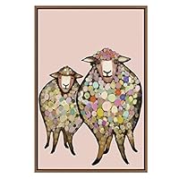 SIGNWIN Framed Canvas Wall Art Baby Sheeps with Colorful Furs with Pink Background Animals Wildlife Oil Painting Modern Art Chic Portrait Fun for Living Room, Bedroom, Office - 16