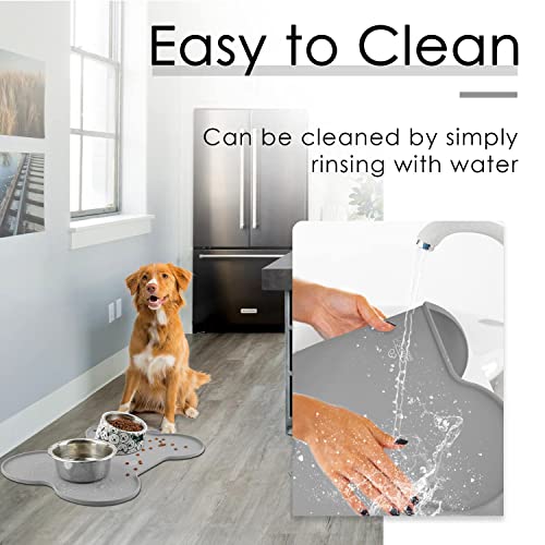 SUPERDESIGN Dog Food Mat Bowl Mat for Floors Waterproof Silicone Cat Dog Feeding Mat for Food and Water Pet Placemat Non Spill Puppy Dish Tray Non Slip Bone Shaped Small Medium Large Gray - Image 6