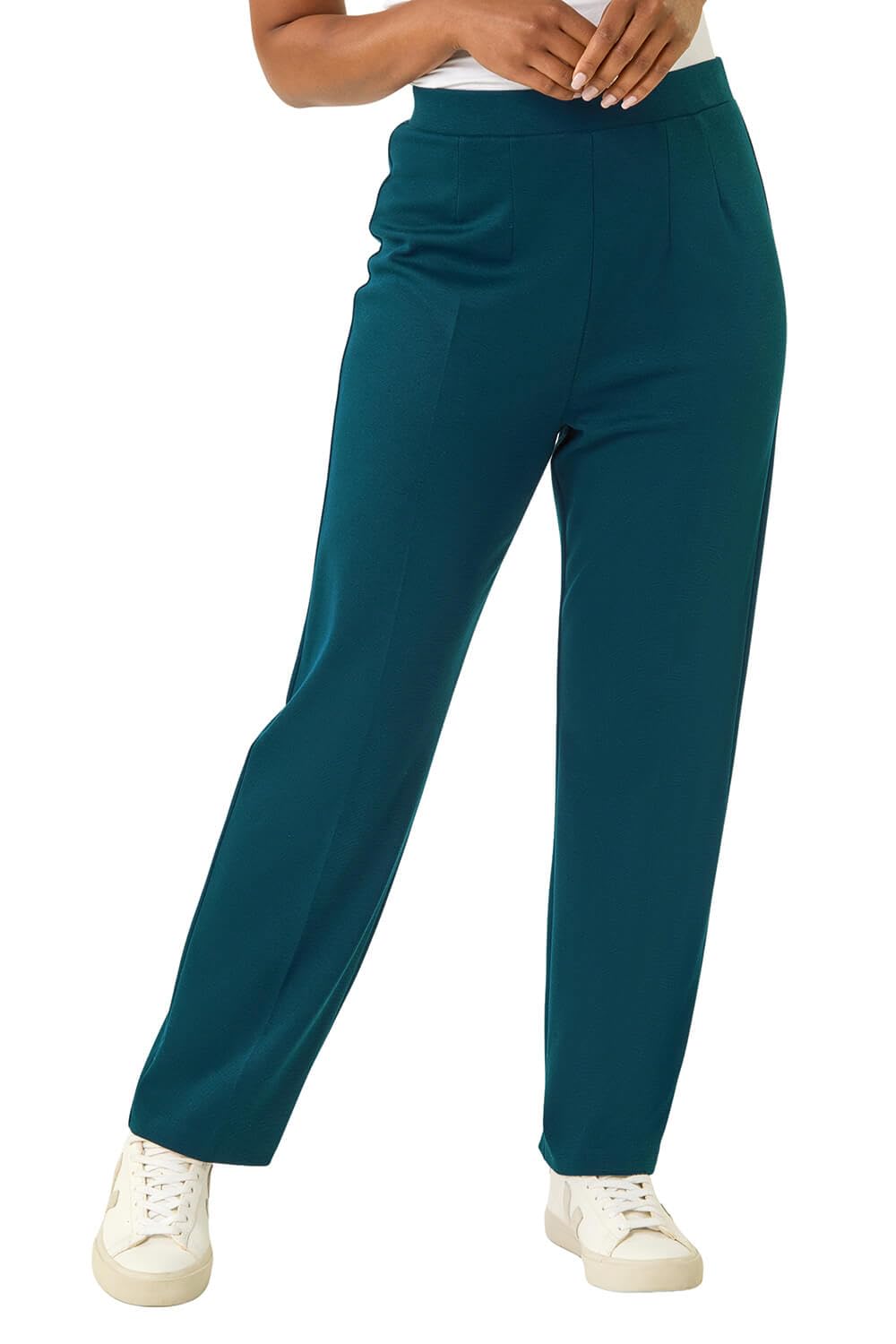 Roman Women's Teal Petite Straight Leg Ponte Stretch Trouser In Size 12