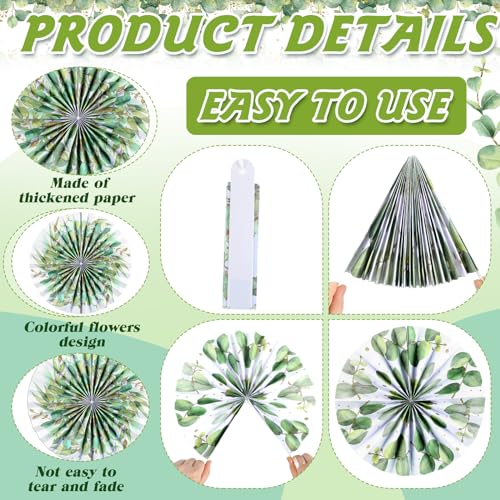 Image of 18 Pcs Eucalyptus Hanging Paper Fans Decor Back to School Paper Fans Eucalyptus Round Garlands Bulletin Board Classroom Decorations for Party Supplies Classroom Decor