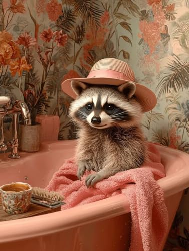 Diamond Painting Adultos Mapache Cuadro Diamantes BañEra, 5D Diamond Art para Principiantes, DIY Completo Strass Bordado de Punto de Cruz Manualidades Painting para Decoración 30 x 40 cm - 1F79