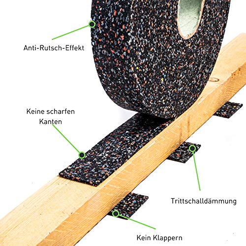 Terrassenpads auf Rolle (20m x 50mm x 3mm) - Gummigranulat, Bautenschutzmatte, Unterlegpads, Terrassenbau - Streifen… – Bild 4