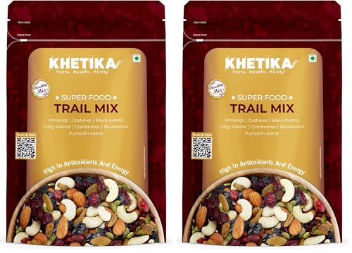 Image of Khetika Trail Mix 200g | 7 Superfood in 1 Mix | Dry Fruits & Seeds Mixed pack, Energy Power Pack Contains Almonds, Cashews, Cranberries,Black Raisins, Long Raisins, Pumpkin Seed, Blueberries