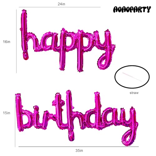 Image of Hot Pink Happy Birthday Balloons Banner 16 Inch Mylar Foil | Happy Birthday Letters Sign for Women Men Adults Birthday Party Decorations