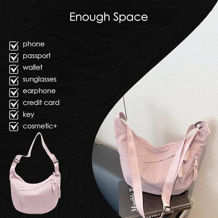 Image of Stvin Crossbody Travel Sling Bags for Women and Men, Crescent Shoulder Purse Bag with Zipper & Adjustable Strap, Half - Moon Shaped Waist Bag, Unisex Chest Bag - Nylon Fabric