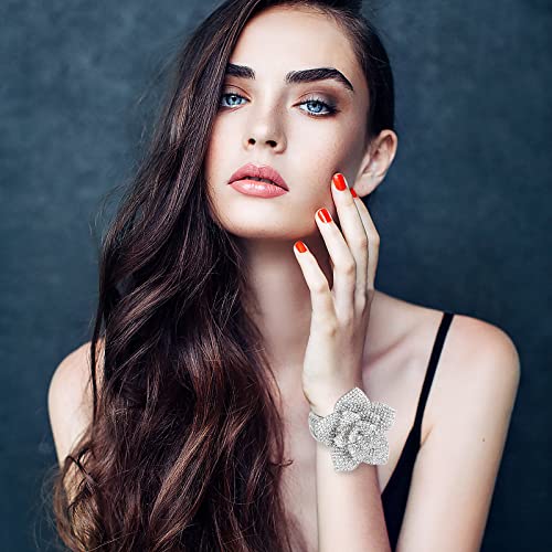 Jojomina Flower Rhinestone Bracelet for Women Girls Silver Crystal arm Cuff Prom Bracelet Jewelry for Party Wedding Dating2