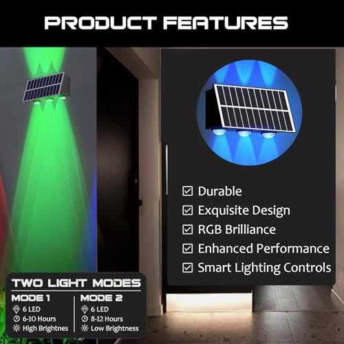 Image of Gigawatts 6 LED Solar Wall Light with 2W Panel On /Off Botton & 1.5Ah Battery Water Resistant Decor Deck Fence Lights Flood Lamp for Home Garden Terrace Patio (Set of 1, RGB)