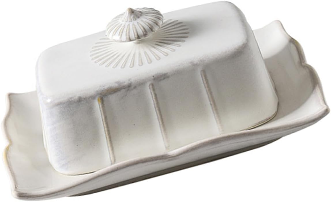 iplusmile Ceramic Butter Tray with Lid Elegant Rectangular Butter Dish Cheese and Desserts Easy Clean Chic Food Plate for Home Bakery and Kitchen Storage