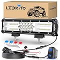LEDKITO 12 Inch LED Light Bar 120W 30000LM LED Off Road Driving Fog Lights Work Lamps Spot Flood Combo with Rocker Switch 16AWG Wiring Harness Kits for Trucks ATV UTV SUV UTE Pickup Tractor Golf