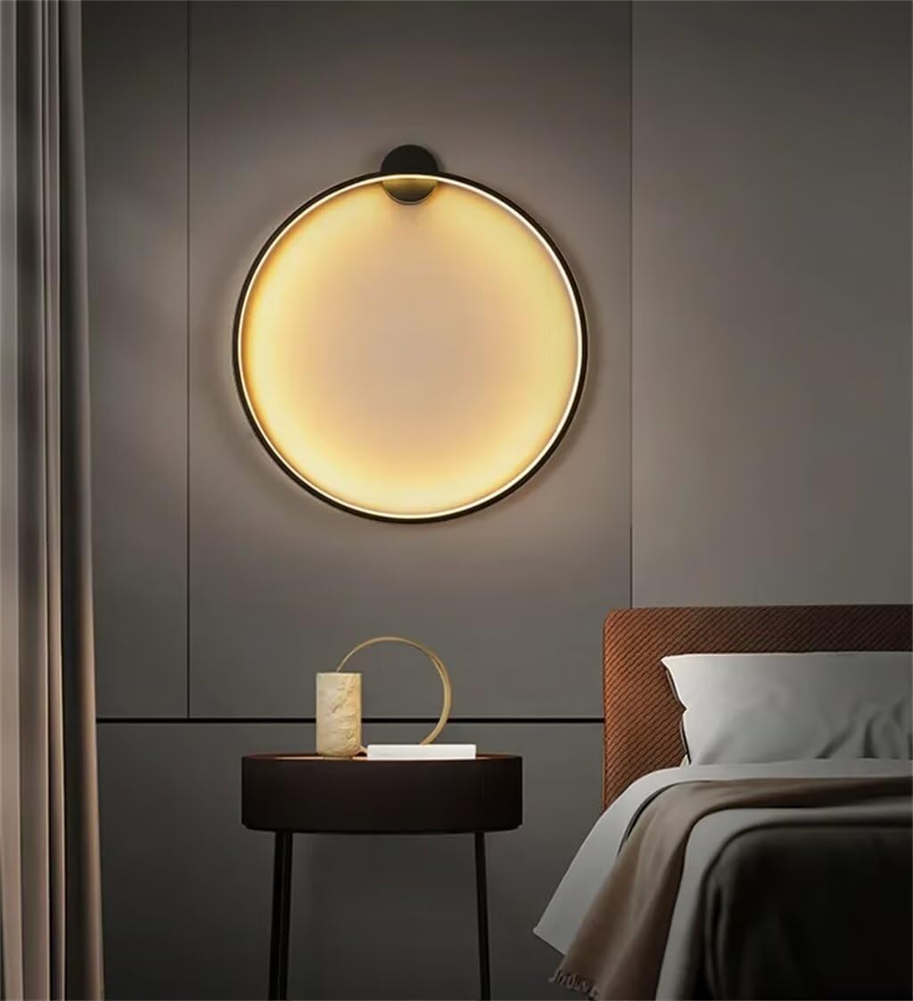 Applique da Parete Interno LED, 50cm Nero Minimalista Cerchio Lampada da Muro per Soggiorno Dimmerabile Anello Luce Parete Illuminazione Indiretta Cablata, per Ufficio, Camera da Letto