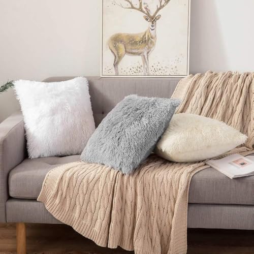 Image of Pack of 2 Luxury Fur Shaggy Fluffy Throw 12X12 Pillow Covers Set Soft Deluxe Decorative Plush Fleece Pillowcases for Cushion Couch Sofa Bedroom Home (Aqua Green, 12x12)