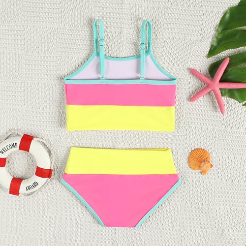 Image of Little Girl Swimsuit Casual Swimwear Kids Two Piece Color Block Bathing Suits Beach Bikini Set 3-12Years