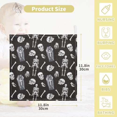 vvfelixl Baby Washcloths Cotton Creepy Skull Baby Muslin Washcloths Soft Baby Face Towel for Newborn Infants, 11.8 X 11.8 inch, one sizex54