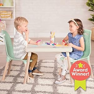 B toys b spaces table and chair set furniture for toddlers 1 craft table 2 chairs natural wooden legs mint 3 years  urban country home decor
