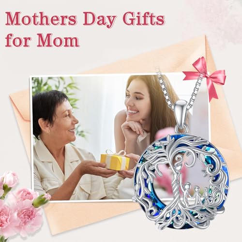 TOUPOP Gifts for Mom, Mothers and Daughter/Son Necklace, 925 Sterling Silver Tree of Life Pendant Family Crystal Jewelry Birthday Christmas Gifts for Women Mother Grandma Wife4