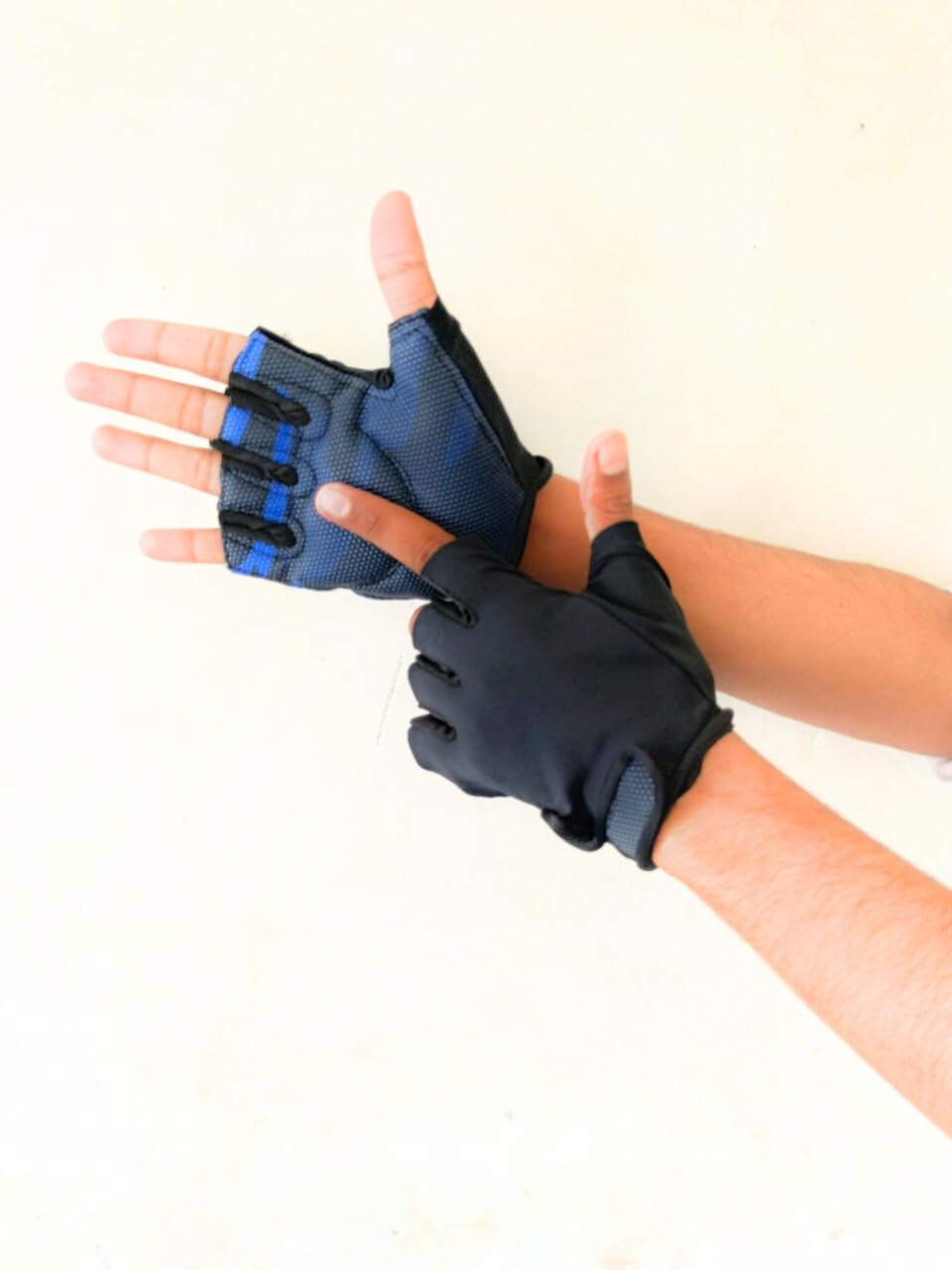 GYMGALAXY Tiger Fitness Workout Gloves for Men, Half-Finger Design, Black Leather (Camouflage Blue)-image-24
