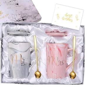 Mr and Mrs Coffee Mugs Set Best Wedding Gifts for Couple Bride and Groom Newlyweds Husband and Wife Anniversary Present Bridal Shower Gifts Engagement Gift for His and Hers 14 Oz Gray Pink