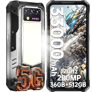 OUKITEL WP100 5G Outdoor Handy - mit Laserdistanzmesser 11000mAh/66W Outdoor Smartphone 36GB+512GB 200MP+32MP+20MP Nachtsicht Kamera baustellenhandy 6, 8 Zoll 120Hz, 1200LM NFC/IP68/OTG/GPS/Face ID