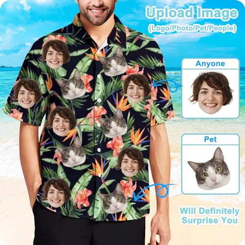 Custom Hawaiian Shirt with Pet Face Men Personalized Funny Hawaiian Shirts Tropical Floral Short Sleeve for Beach2