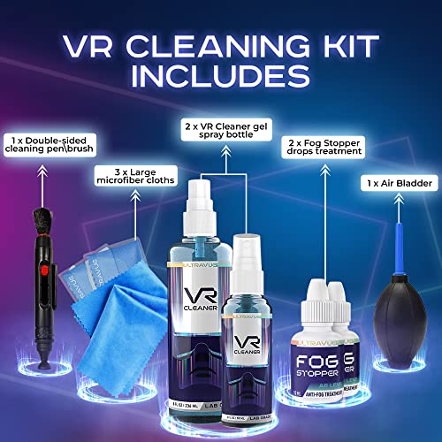 Ultravue Vr Cleaning Kit And Anti-Fog Treatment - Includes Vr Cleaner Gel Sprays, Microfiber Cloths, Anti Fog Drop Treatments, Brush And Air Bladder With Precision Nozzle #TOP1