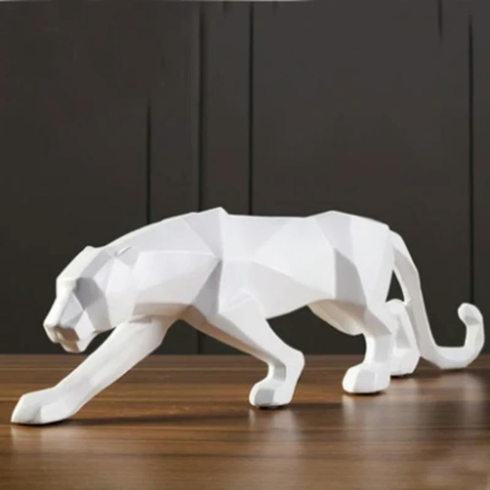 GYMIGE Large Size Panther Statue Animal Figurine Abstract Geometric Style Resin Leopard Sculpture Home Office Desktop Decoration Crafts