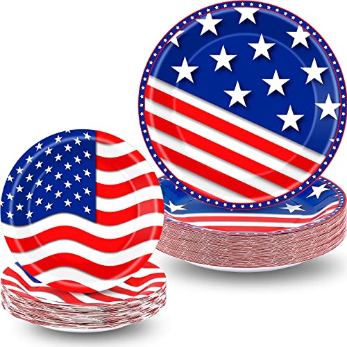 Hortsun 144 Pieces 4Th Of July Party Plate Independence Day 4Th Of July Party Supplies American Patriotic Party Plates Blue And White Plates 9 Inch 7 Inch Plates For Disposable Tableware #TOP22