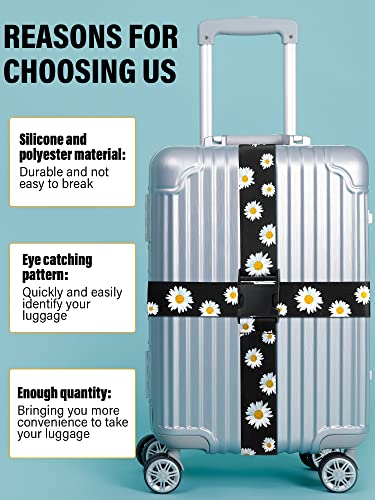 Kajaia Luggage Straps 4 Pieces Travel Elastic Suitcase Belt Daisies Sunflowers Luggage Belt Adjustable Suitcase Security Strap Suitcase Lock Belt Luggage Accessories Bungee Cords For Luggage #TOP2