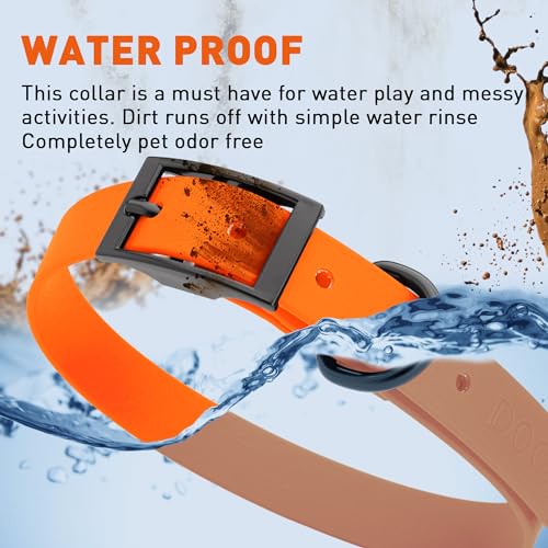 Image of Dogline Biothane Waterproof Dog Collar Strong Coated Nylon Webbing with Black Hardware Odor- Proof for Easy Care Easy to Clean High Performance Fits Small Medium or Large Dogs, Hunter Orange