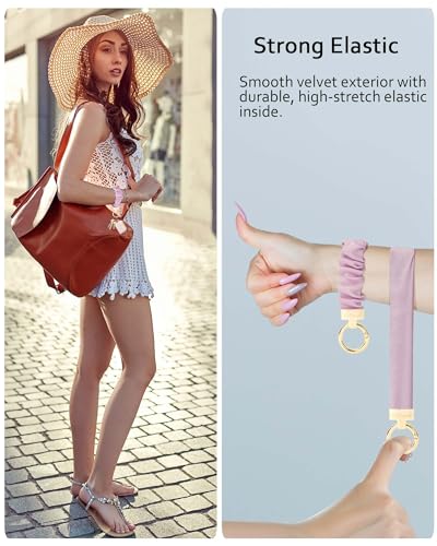 Image of WEESMILE Scrunchie Keychain Wristlet for Car Key Chain with D Key Ring