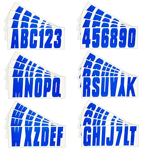 Image of Hardline Products USA Series 350 Boat Registration Numbers Kit, 3 Inch Solid Blue - Marine Grade Vinyl Lettering for Hull, PWC, Jet Ski & Pontoon - USCG Compliant, UV & Fuel Resistant