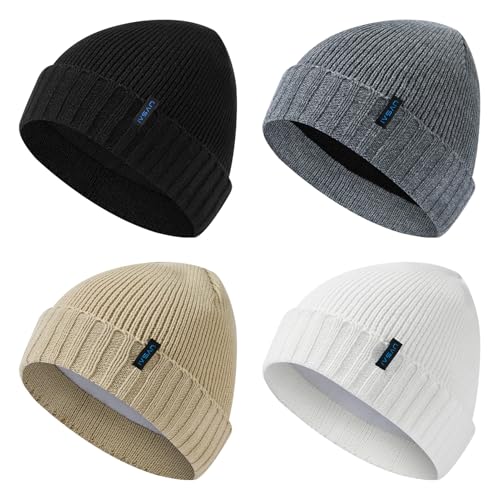 UVSAI 4 Pack Fleece Lined Beanie Winter Soft Warm for Men Women Stretchy Fit Unisex Cuffed Knit Hat