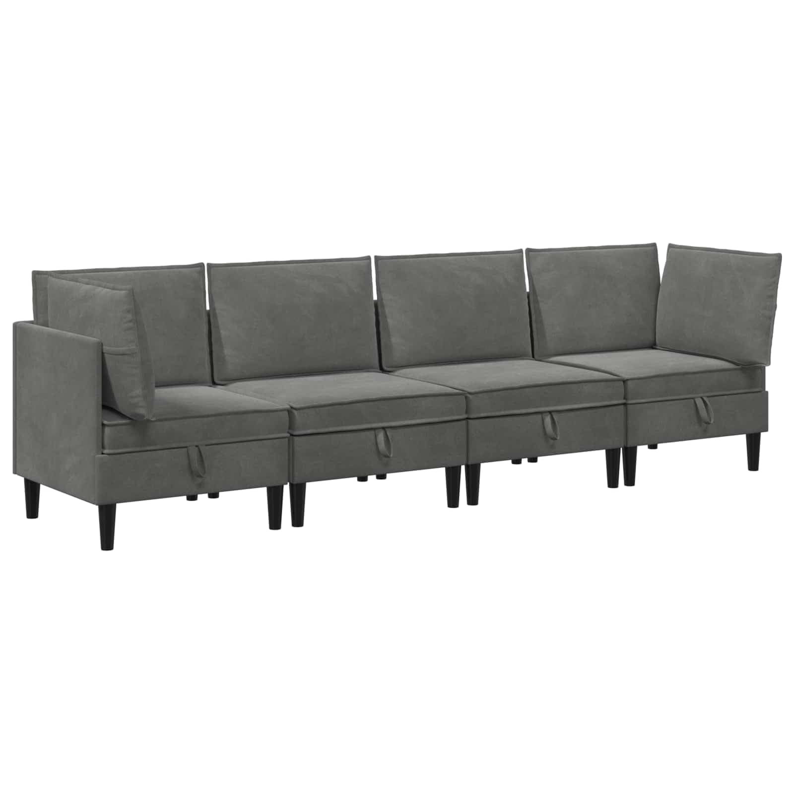 Conjunto de muebles de salón de 4 piezas gris oscuro aterciopelado, sofá moderno con asientos tapizados y almacenamiento, Fusion Terciopelo y contrachapado para durabilidad y elegancia, diseño