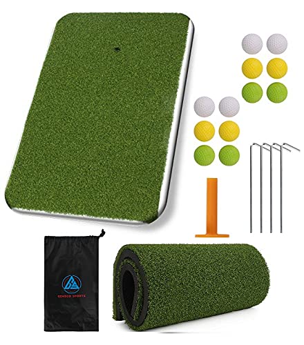 Golf Mat- For Indoor/Outdoor Training- Includes Ground Nails, Tee Holder, Golf Balls and Nylon Bag - Backyard Chip- Putting Green- Golf Hitting Mat- Chipping Mat- Golf Netting- Turf Mat- Backyard Golf