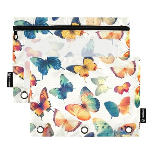 Astuccio per raccoglitori a 3 anelli farfalle arcobaleno1 astuccio per matite e cosmetici con cerniera trasparente per ufficio viaggi confezione da 2 Farfalle arcobaleno 1 one
