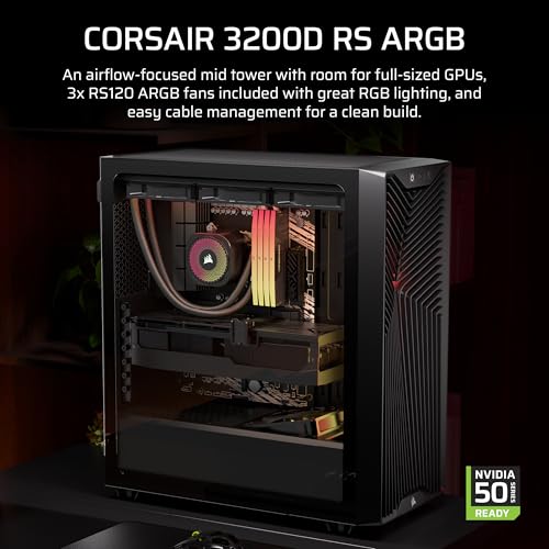 Image of CORSAIR 3200D RS ARGB Mid-Tower PC Case - 3X RS120 ARGB PWM Fans Included, GPU Anti-sag Stabilization Arm, ASUS BTF, MSI Project Zero, Gigabyte Project Stealth - Black