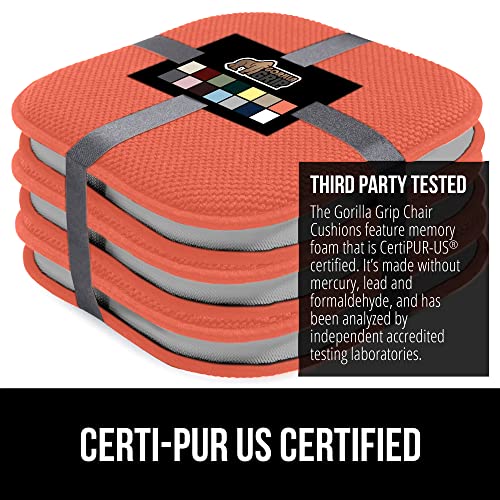 Gorilla Grip Memory Foam Chair Cushions, Comfortable Pads For Dining Room, Kitchen Table, Office Chairs, Stay In Place Backing, Comfortable Microfiber Seat Pad Cushion, Set Of 4, 16X16, Coral #TOP5