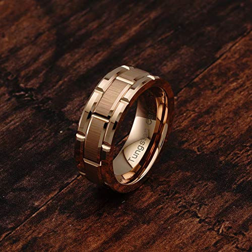 100S JEWELRY Tungsten Rings For Mens Wedding Band Rose Gold Brick Pattern Engagement Promise Jewelry Size 6-162