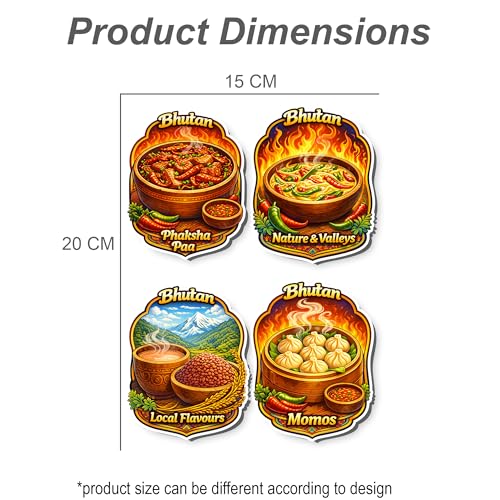 Image of Regalo Casila Bhutan Food Tourism Souvenir Fridge Magnets Set of 4 Phaksha Paa Momos Local Flavours Nature Valleys Decorative Refrigerator Magnets