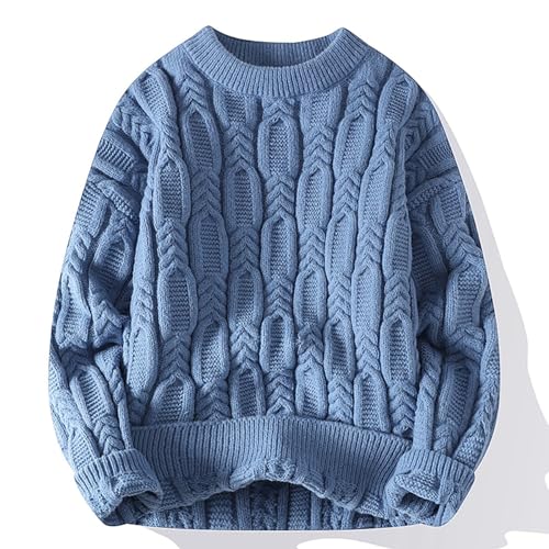 uhnmki Men's Cable Knit Sweater Casual Crewneck Long-Sleeve Fisherman Pullover2