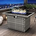 KHOLH 44 Inch Propane Gas Fire Pits Table for Outside Patio, 60000 BTU Rectangular Outdoor Wicker Rattan Fire Pit with Glass Wind Guard