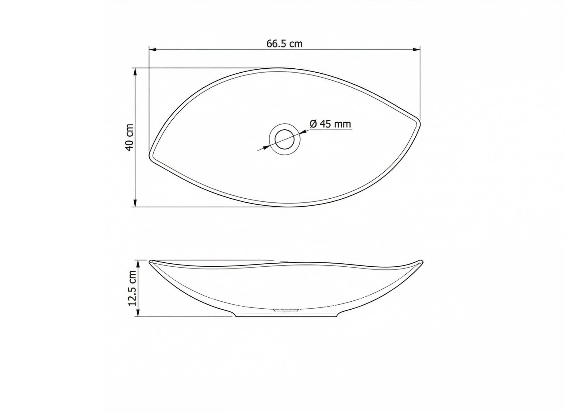 Design Waschbecken Aufsatzwaschbecken 66,5 x 40 cm länglich Weiß Waschschale Modern Keramik