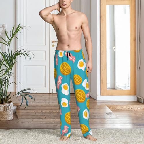 Waffle Poached Eggs Bacon Mens Pj Pants,Soft Men Lounge Pants,Mens Pajama Pants Bottoms,Sleep Pants For Men2