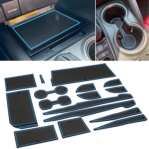 REMOCH for Toyota Camry Accessories 2018-2024, Custom Cup Holder Insert, Center Console Liner Organizer Door Pocket Mats Pad (Blue Trim) - 16 Pcs Set