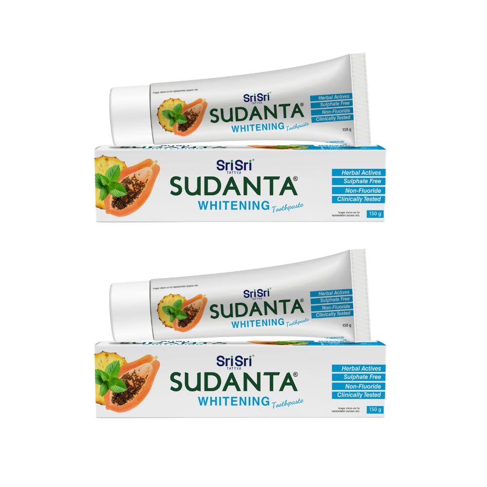Sri Sri Tattva Sudanta Whitening Toothpaste | Herbal Actives for Naturally Brighter Smile | Sulphate-Free, Non-Fluoride, Clinically Tested Ayurvedic Oral Care with Papaya & Mint | 150g (Pack of 2)-image-46