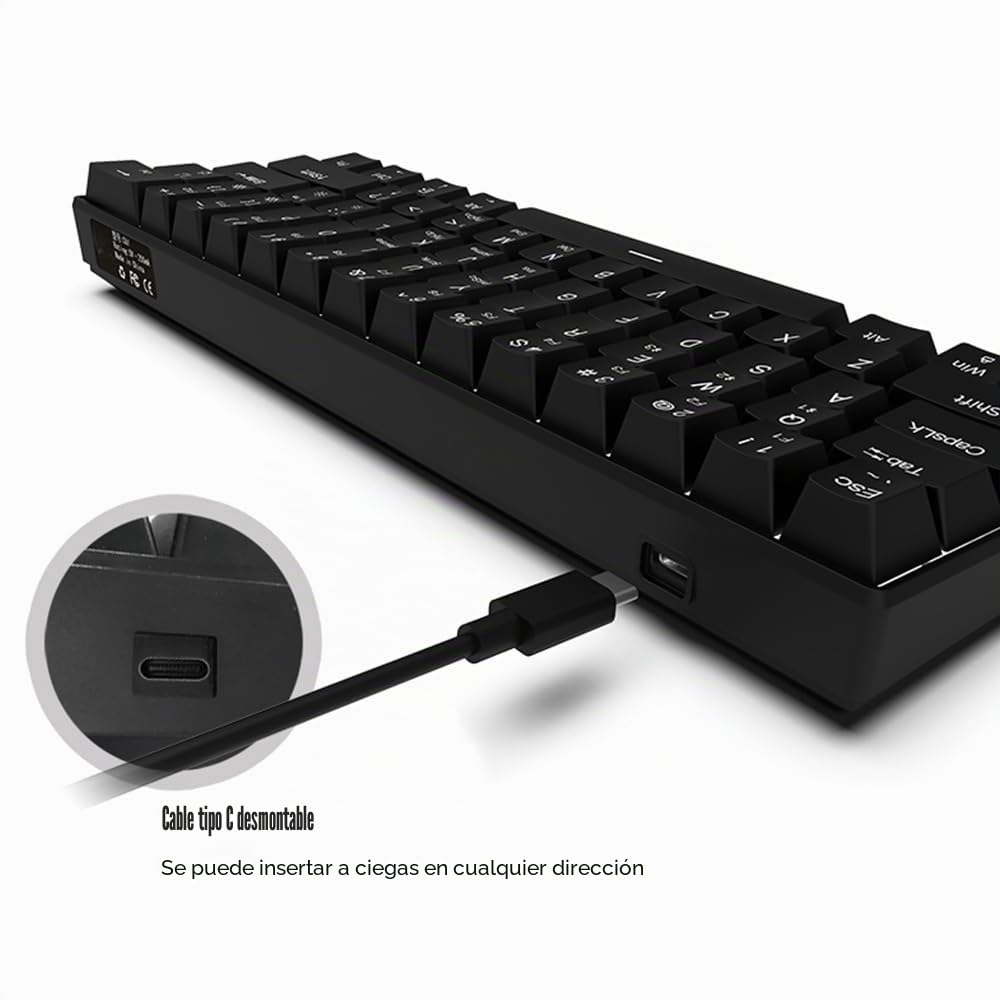 Docooler Teclado mecánico de 61 Teclas con Cable USB out-EMU, retroiluminación LED, admite Intercambio en Caliente, Interruptor Azul/Interruptor Rojo