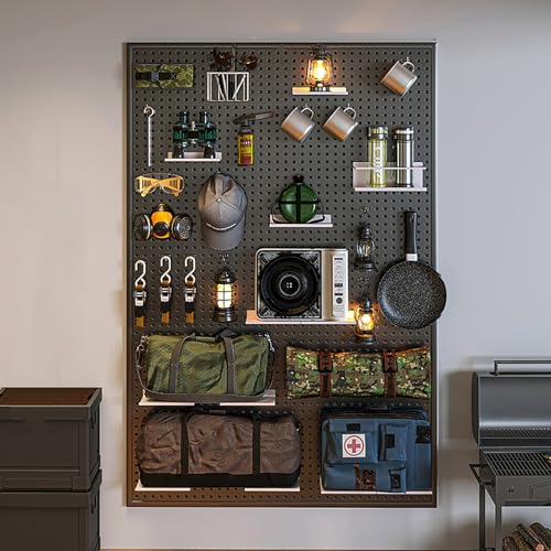 SaryEdge Tool Pegboard Garage Wall Rack Drill Bit Storage Wrench Set Racks Holders,Pegboard Panels,Metal Peg Board Organizer Pegboard Kit with 10 pcs Hooks Office P,Black-100x50cm/39x20in