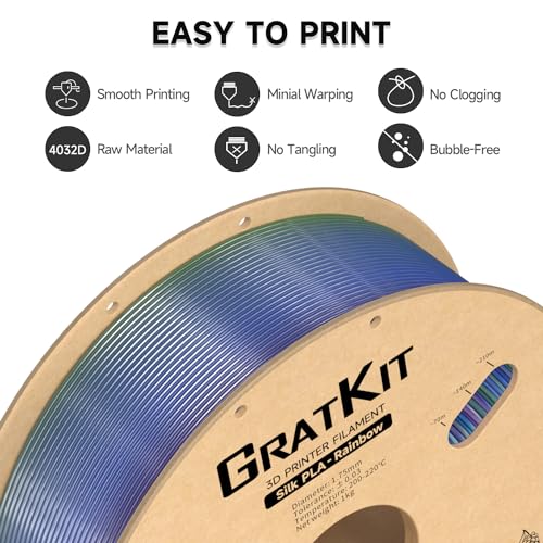 Image of Gratkit Silk Rainbow PLA Filament 1.75mm, Color Change 3D Printer Filament, + /-0.03mm, Multicolor 3D Printing Filament Rainbow Universe