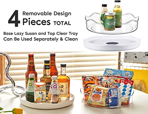 [2 Pack] Lazy Susan Organizer With Removable Bins, Non-Skid Lazy Susan Turntable For Cabinet Refrigerator, Rotating Turntable Organizer For Pantry Countertop Cupboard Kitchen Bathroom, 9" & 11", White #TOP1