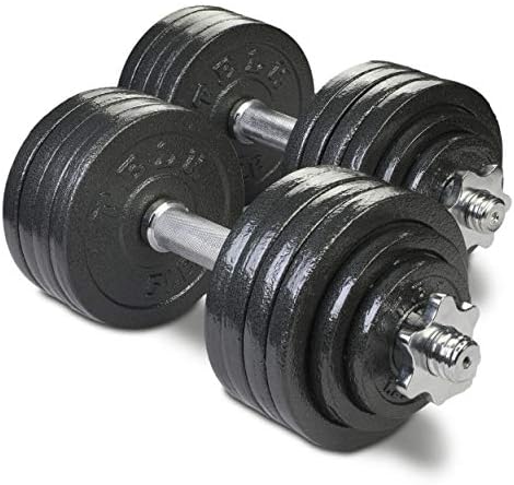 TELK Adjustable Dumbbells (52.5lb x 2) with Gloss Finish and Secure Collars, 65 with Connector, 105 to 200 lbs